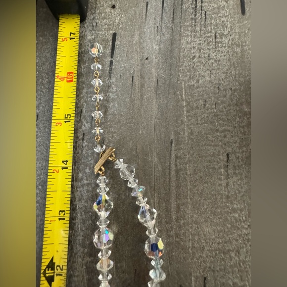 Lisner Vintage Clear Aurora Borealis AB Crystal Faceted Double Strand Necklace - Picture 6 of 7